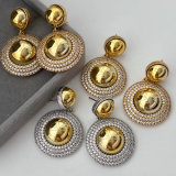 Two tone drop round earrings