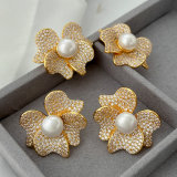 Pave zircon flower earrings