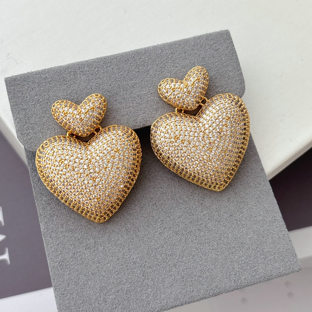 Pave zircon heart earrings
