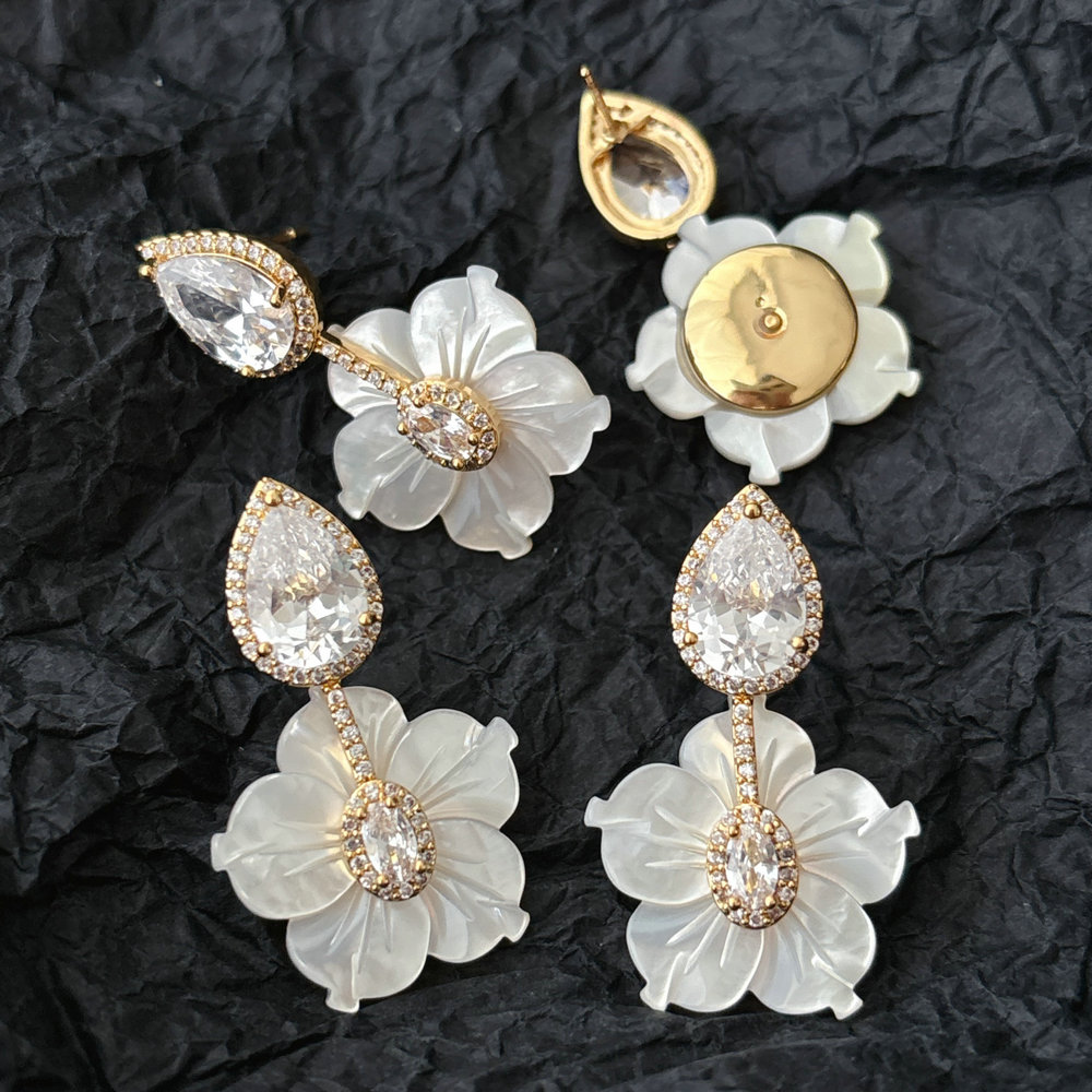 Pave flower earrings