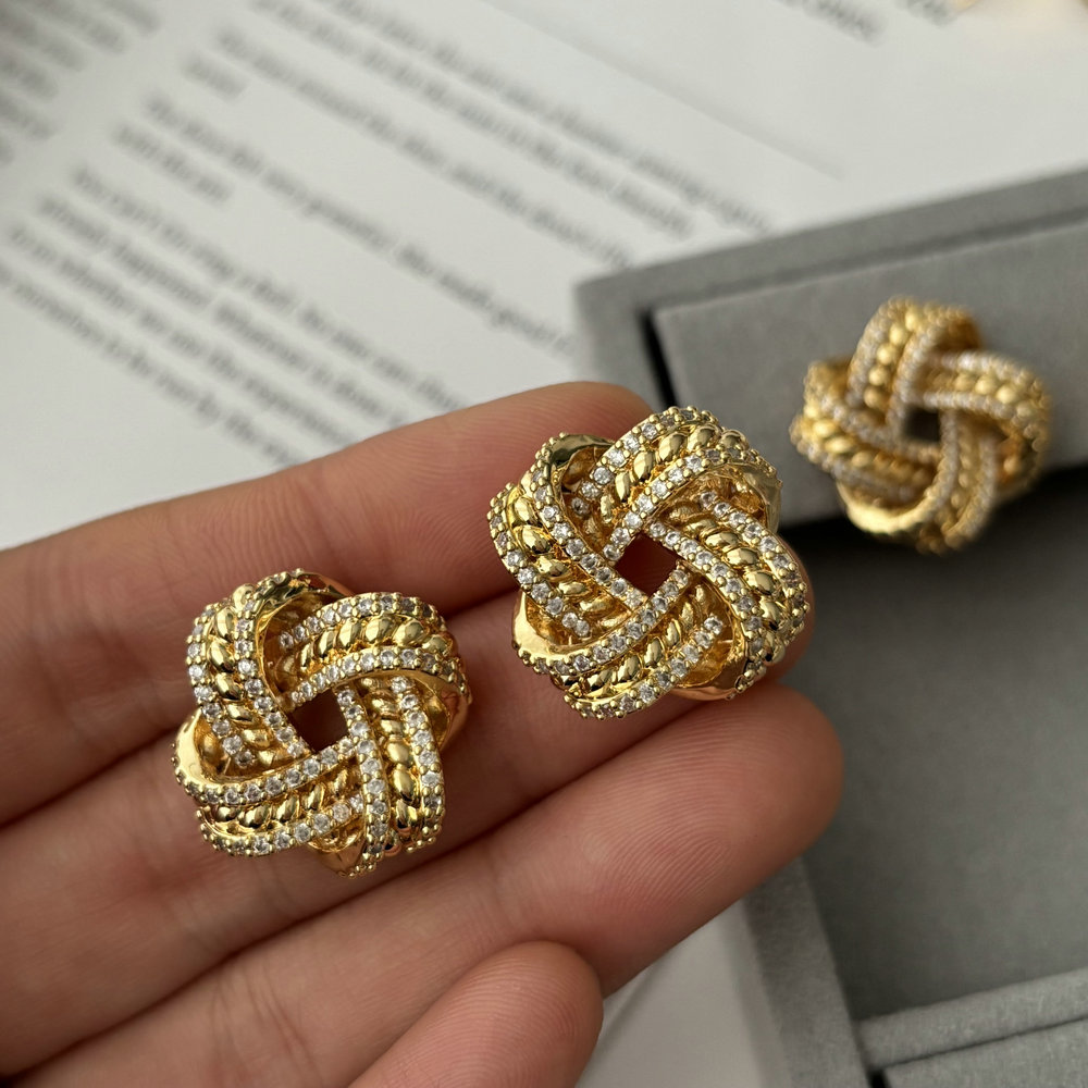 Pave knot flower earrings