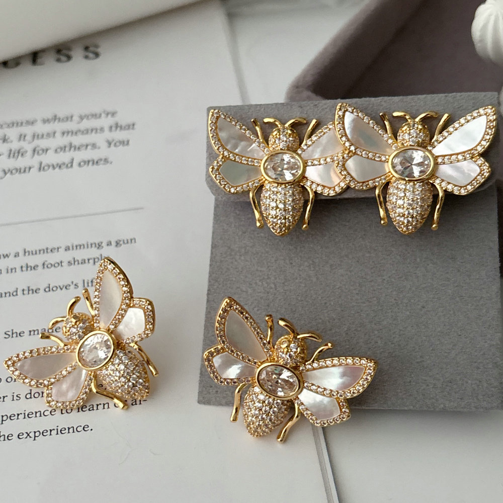 Pave bee earrings