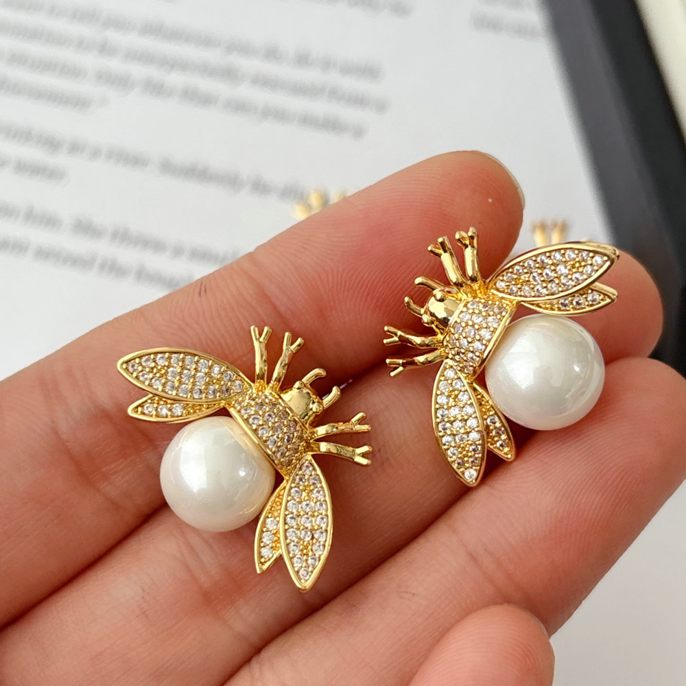 Pave zircon bee earrings