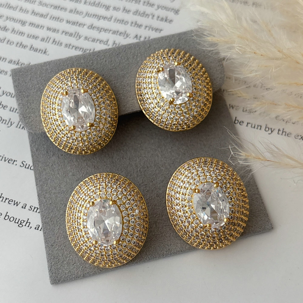 Pave zircon oval shape earrings
