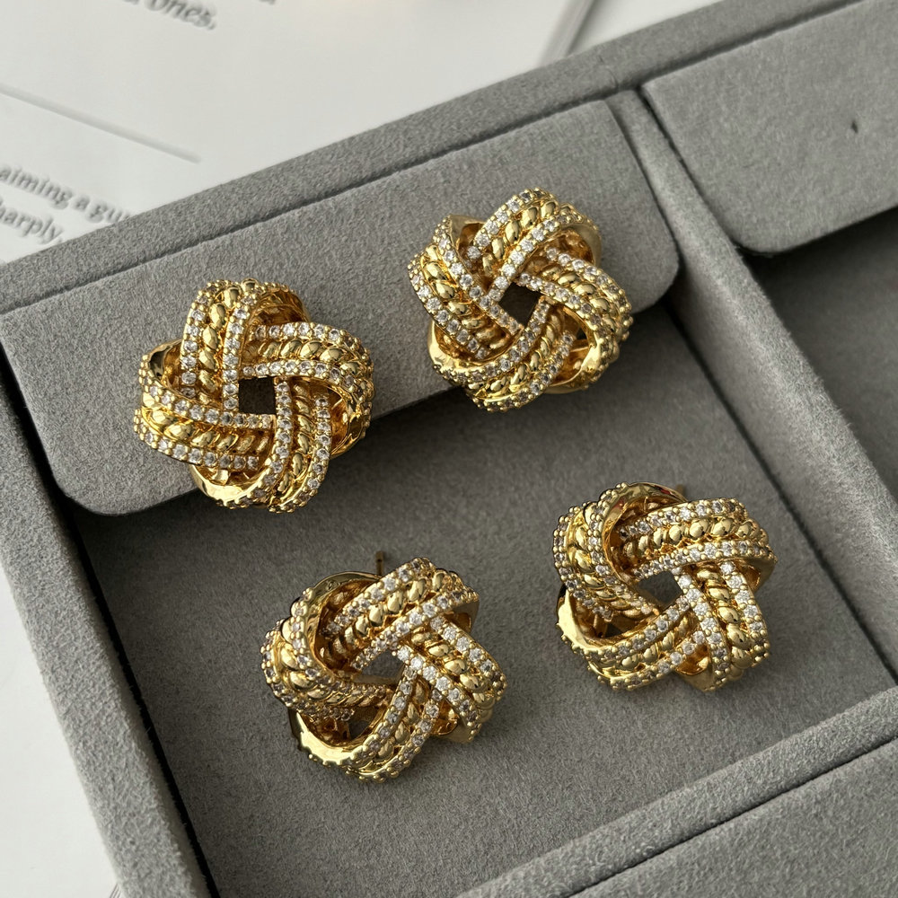 Pave knot flower earrings