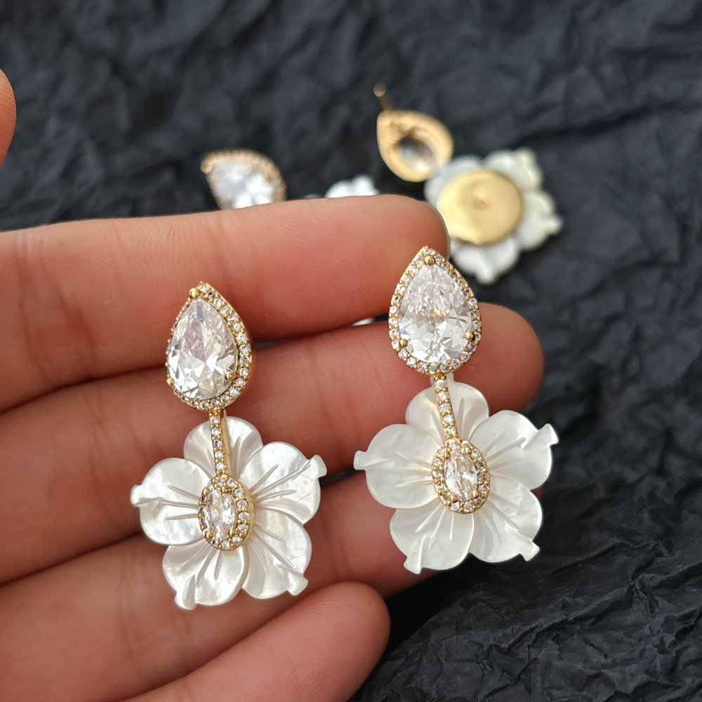 Pave flower earrings