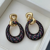 Pave colorful zircon link chain earrings