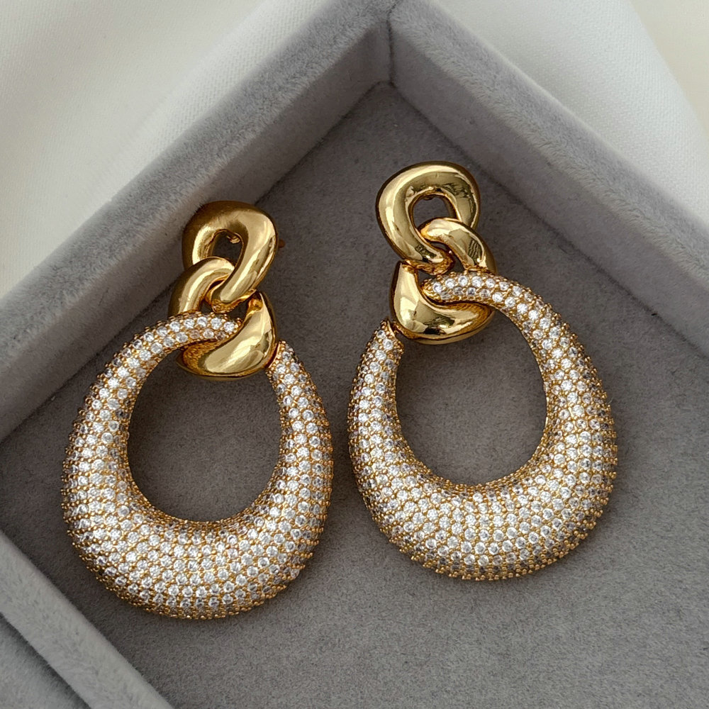 Pave zircon link chain earrings