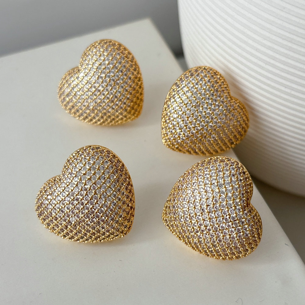 Pave zircon puffy heart earrrings