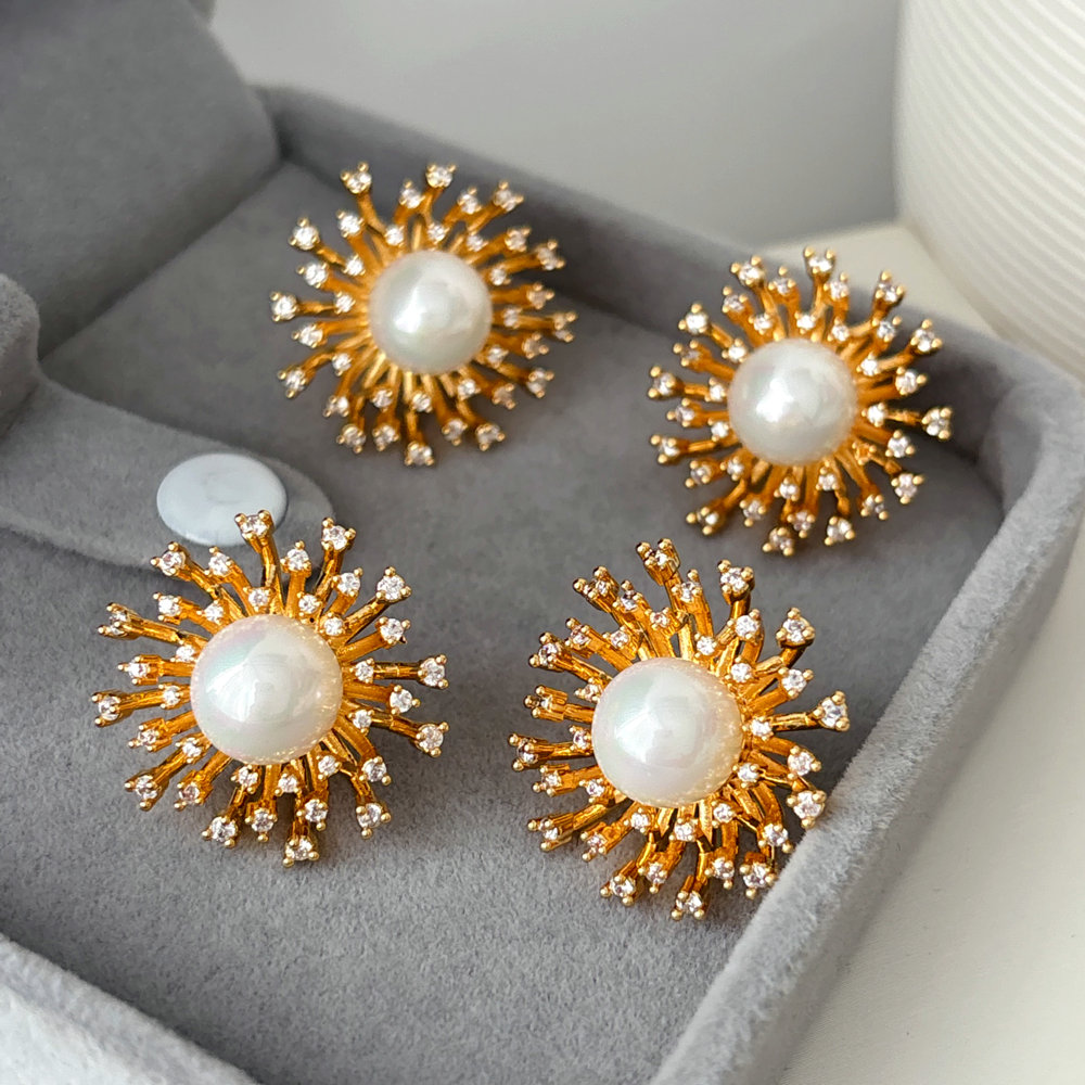 Pearl sunflower earrings