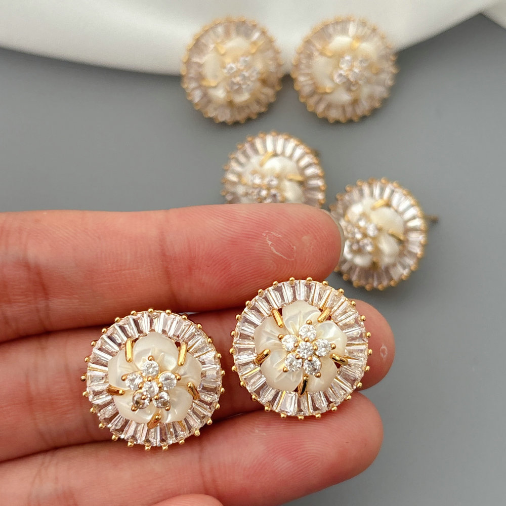 Pave zircon flower earrings