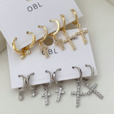 Pave cross charm set earrings