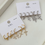 Pave cross charm set earrings