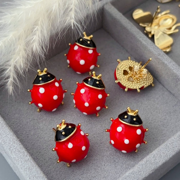 Enamel ladybug earrings