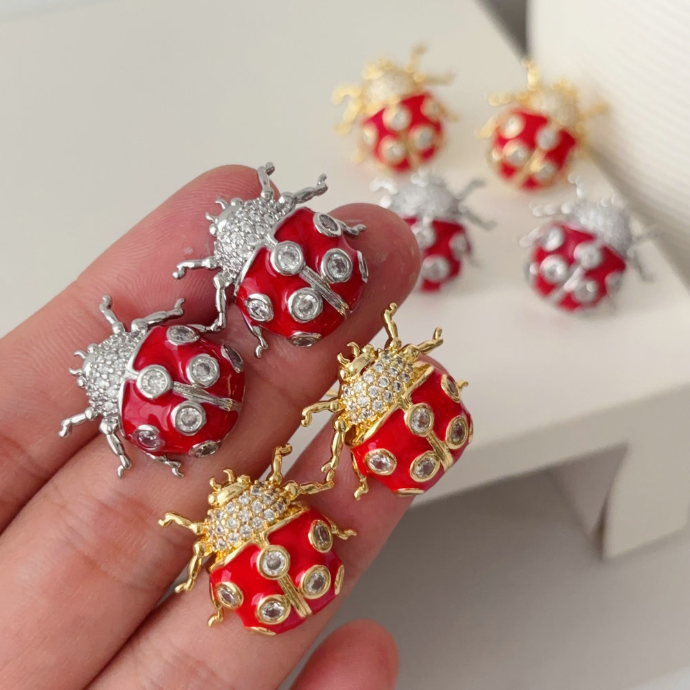 Enamel ladybug earrings