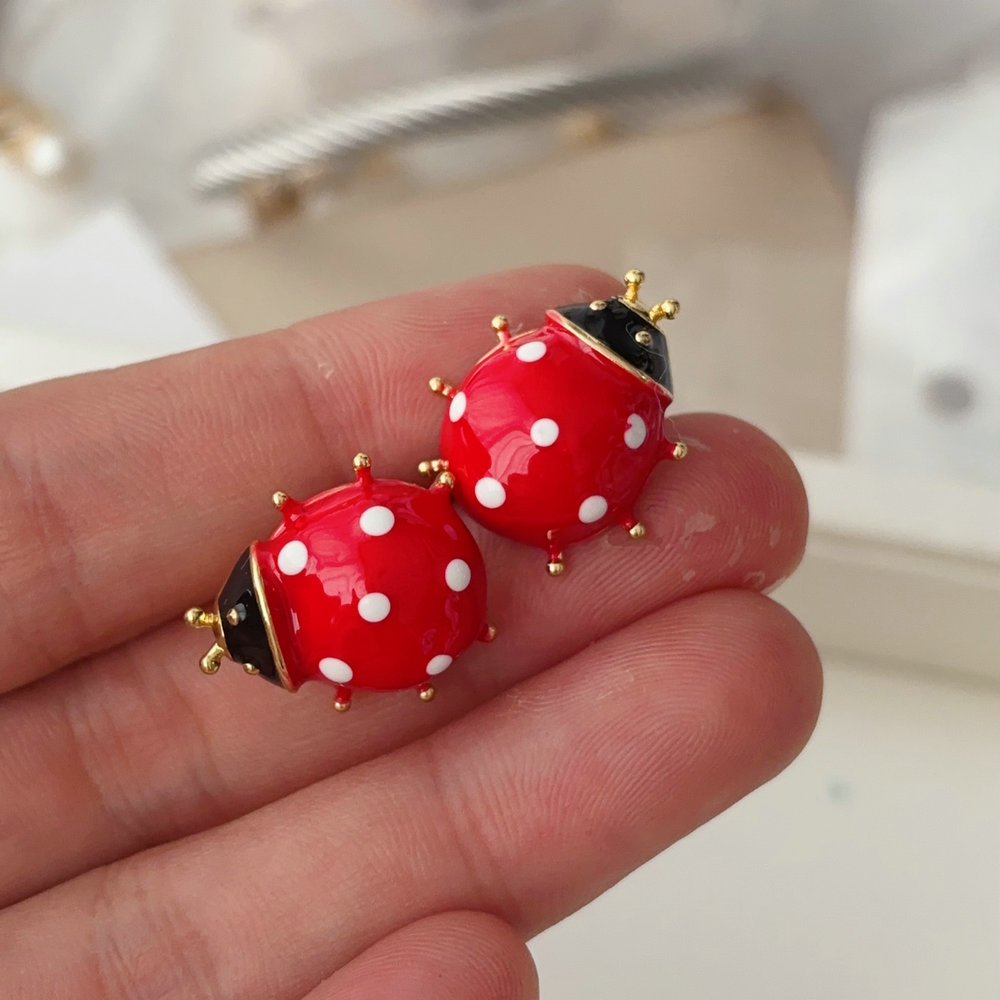 Enamel ladybug earrings
