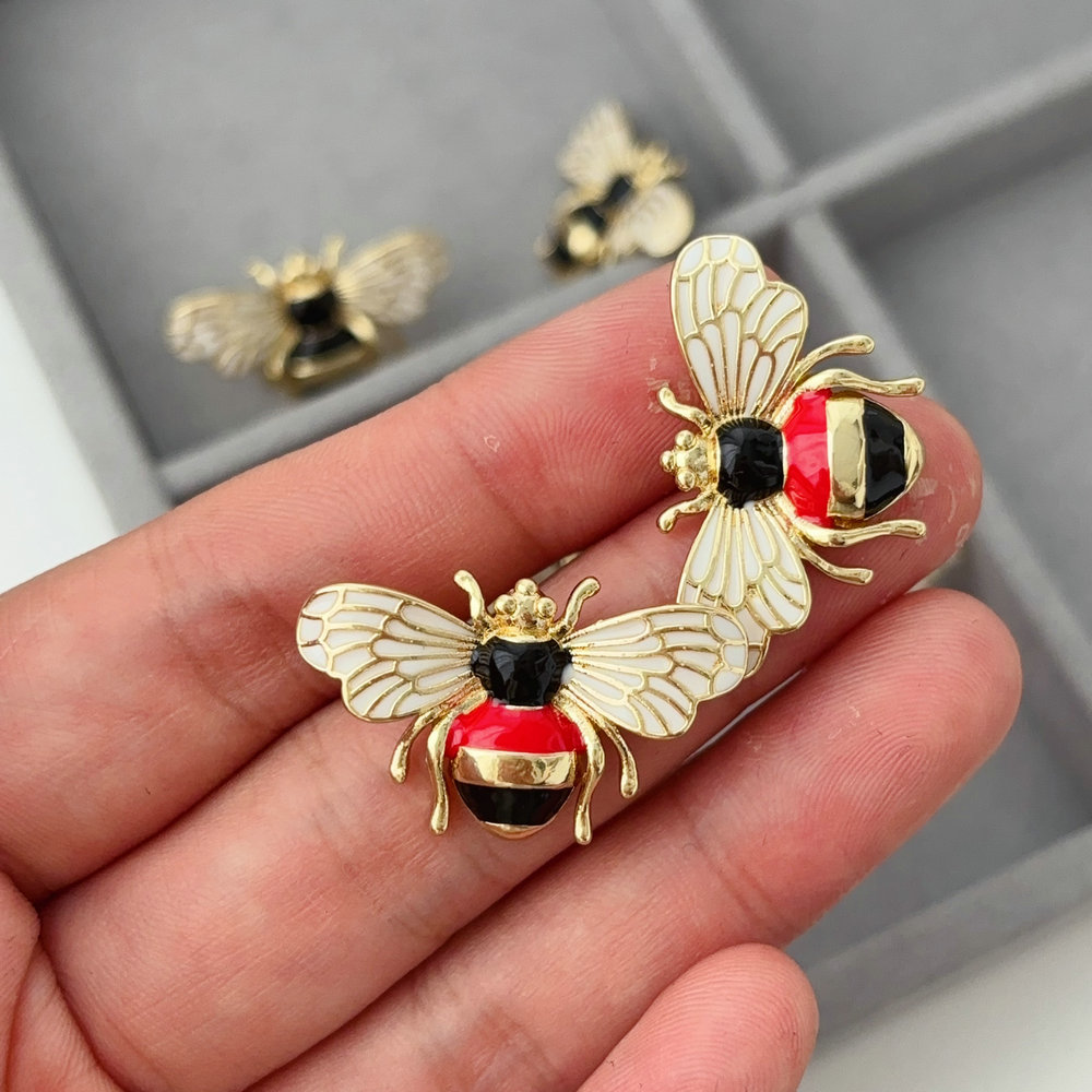 Enamel bee earrings