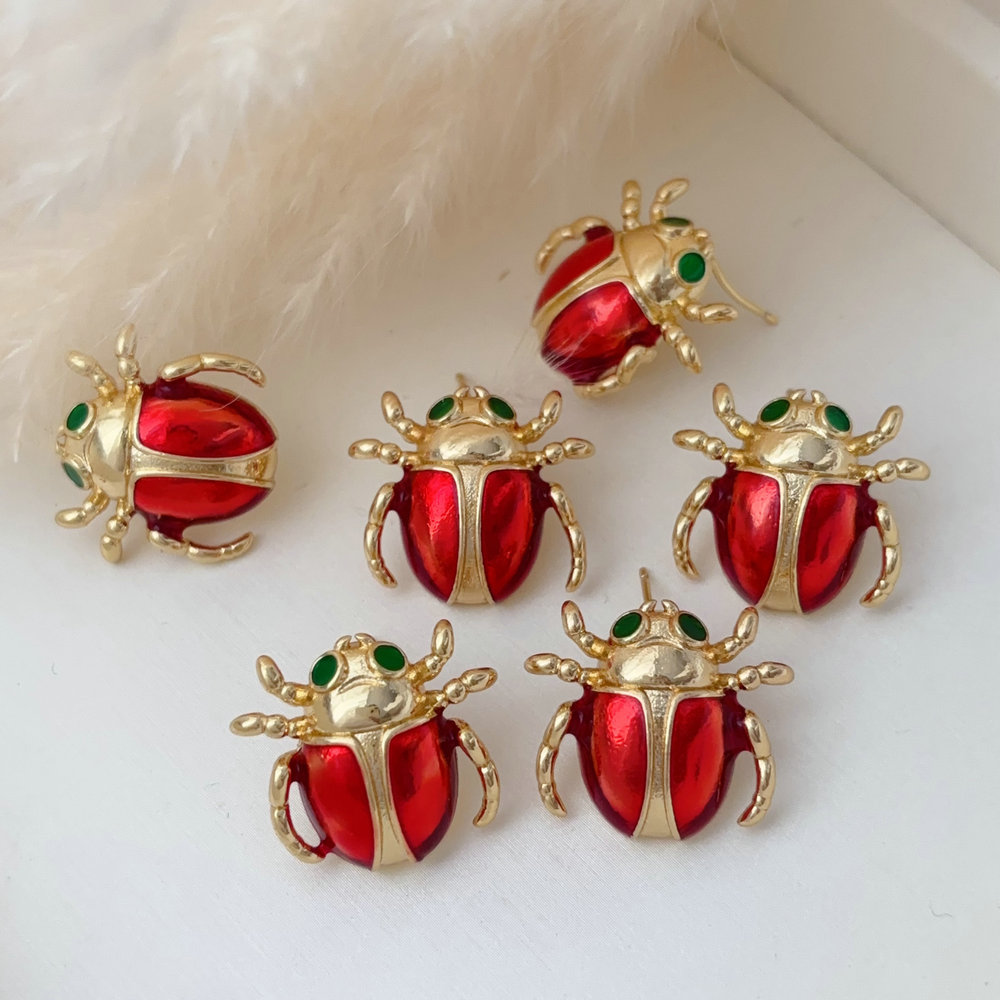 Enamel ladybug earrings