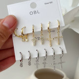 Pave cross charm set earrings