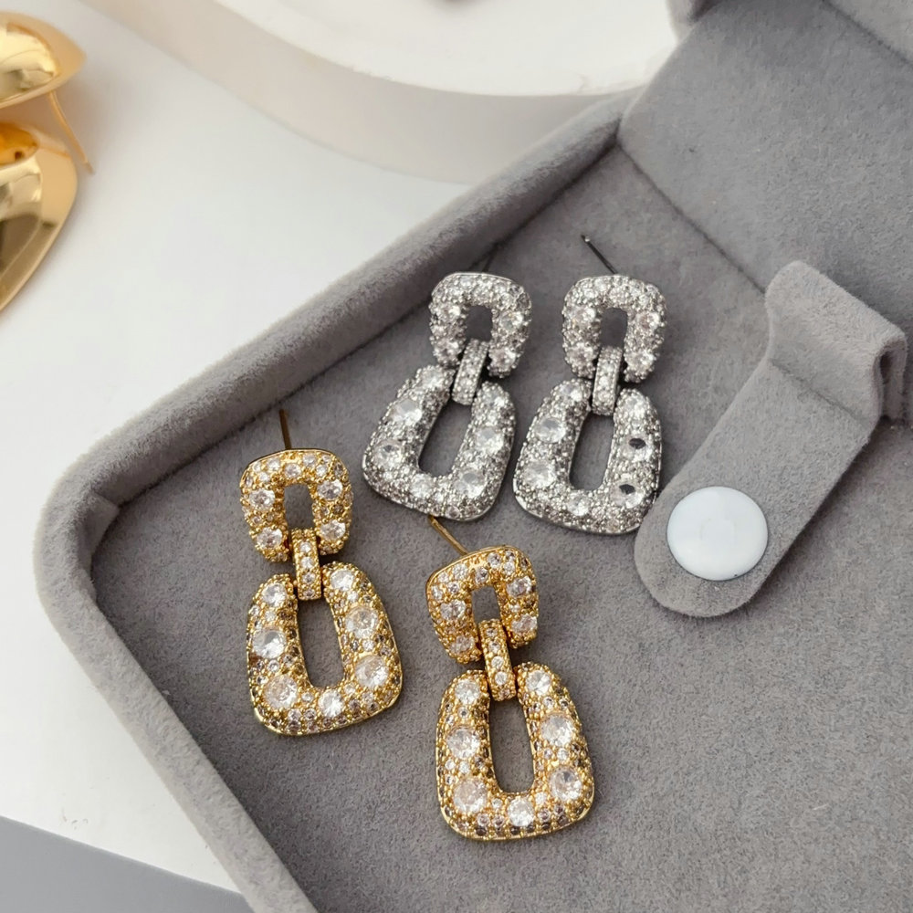 Pave zircon square earrings
