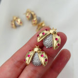 Pave zircon ladybug earrings