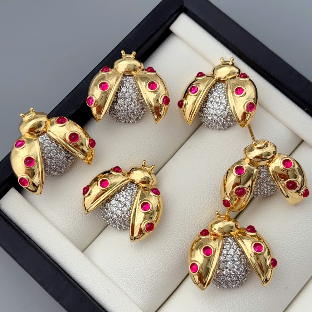 Pave zircon ladybug earrings