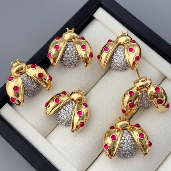 Pave zircon ladybug earrings