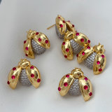 Pave zircon ladybug earrings