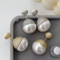 Pave ball pearl earrings