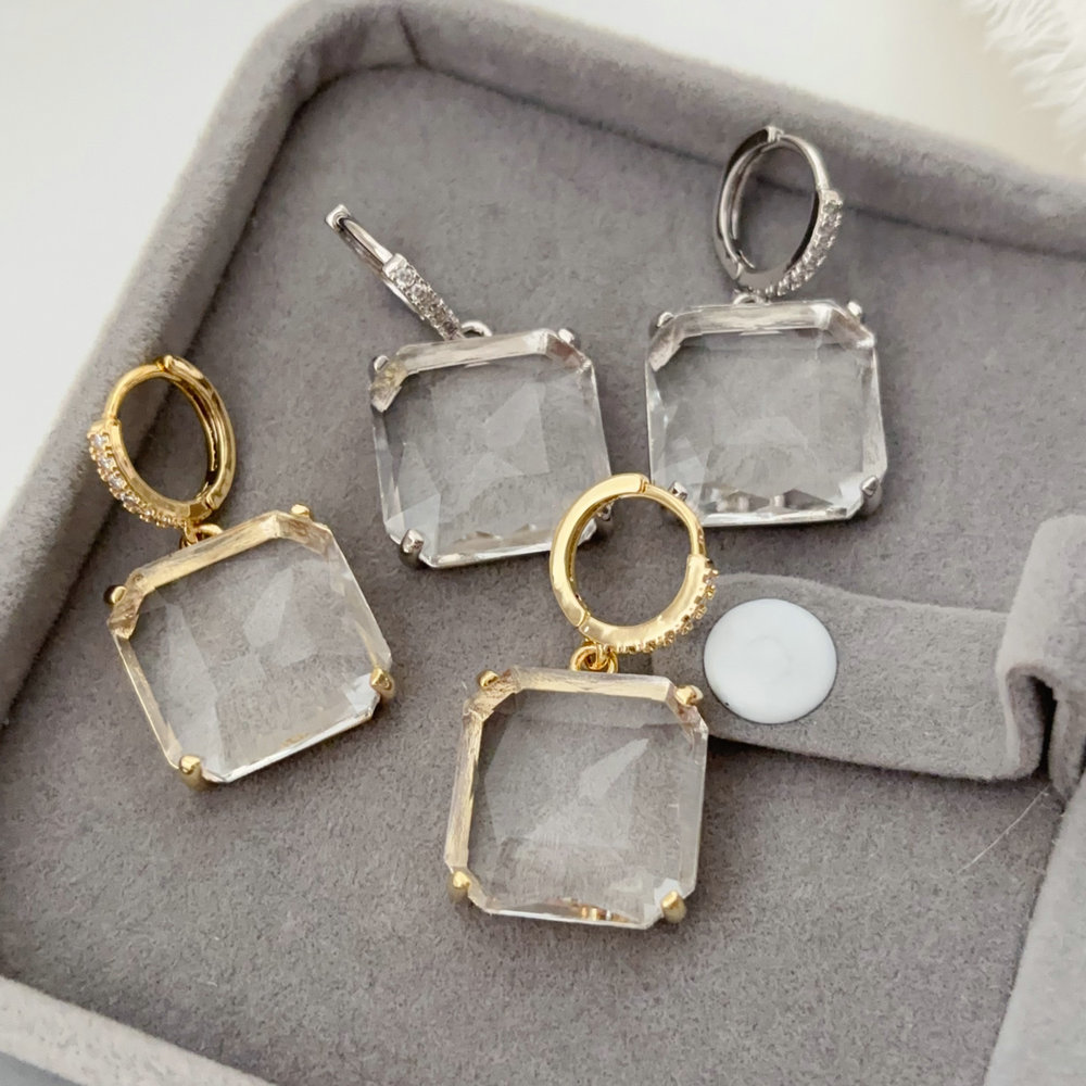 Square crystal charm earrings