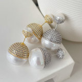 Pave ball pearl earrings
