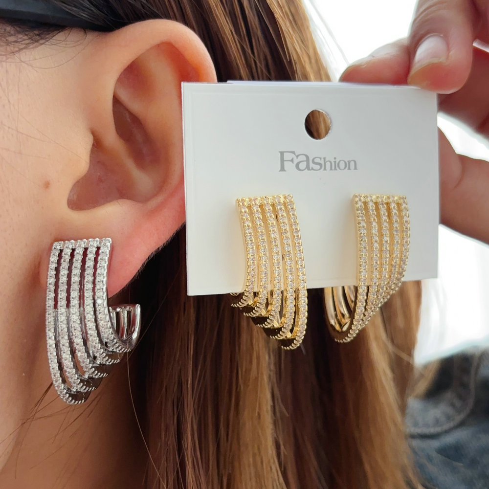 Pave zircon fan earrings