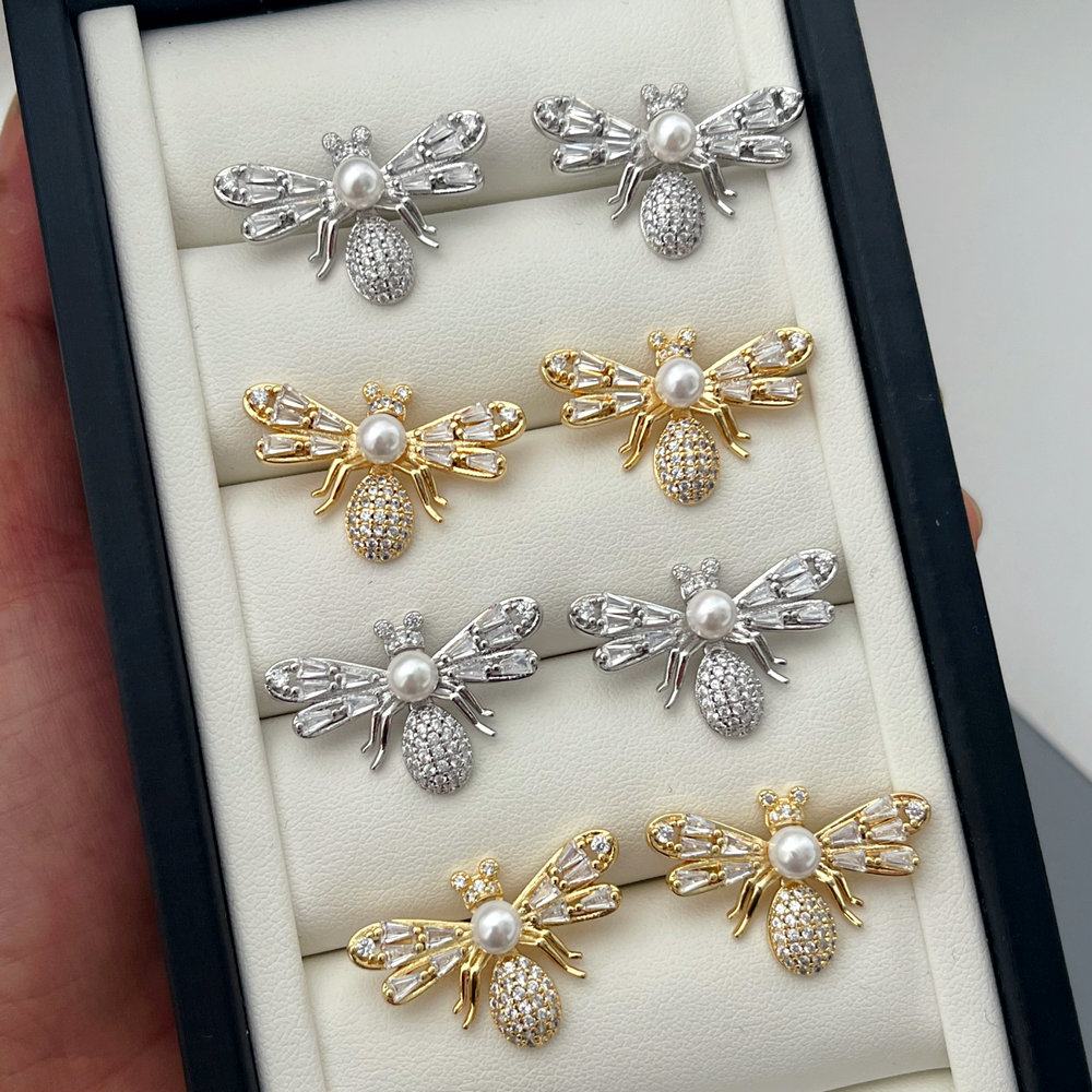 Pave bee earrings