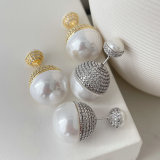 Pave ball pearl earrings