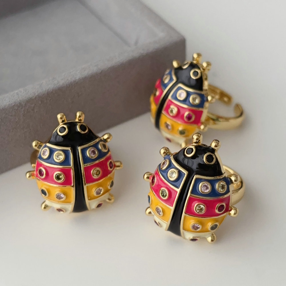 Enamel ladybug ring