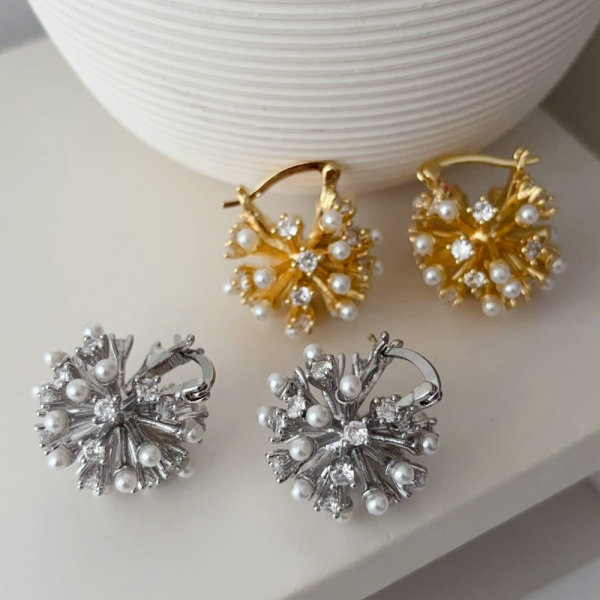 Pave zircon sunflower earrings