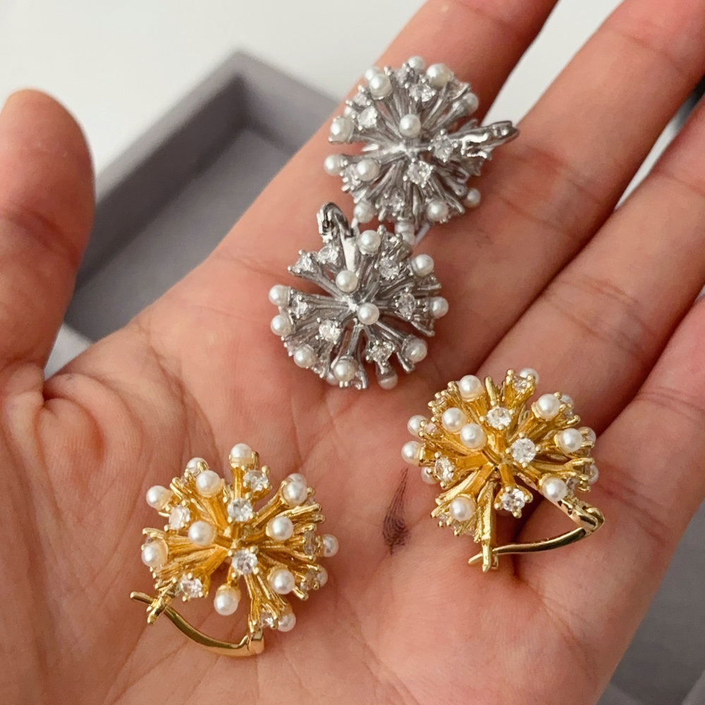 Pave zircon sunflower earrings