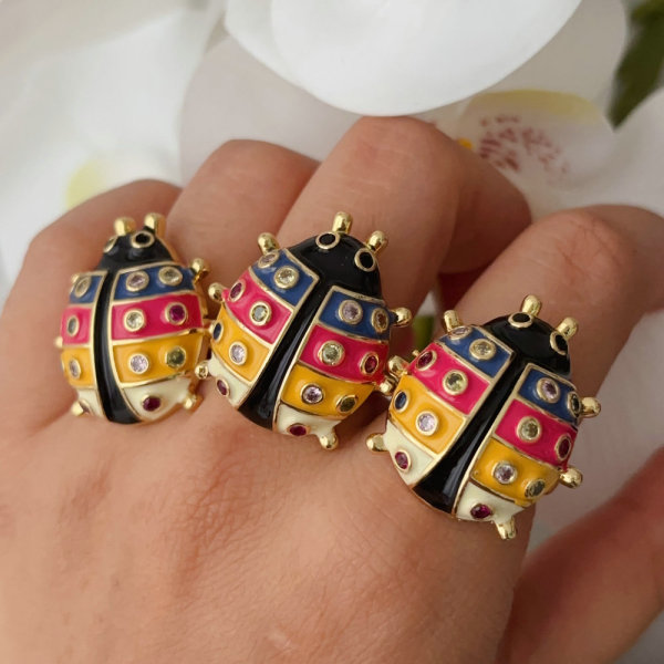 Enamel ladybug ring