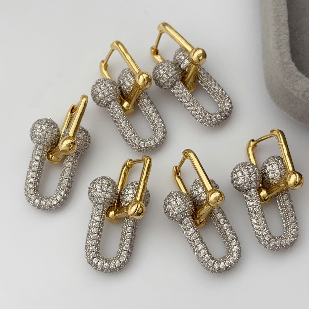 Pave zircon Tiffiny pendant earrings