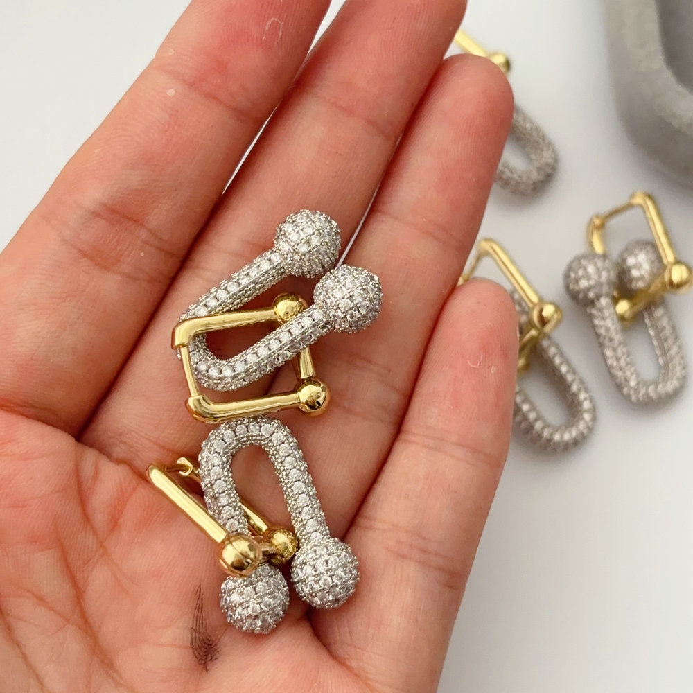 Pave zircon Tiffiny pendant earrings