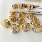 Two tone pave letter ring