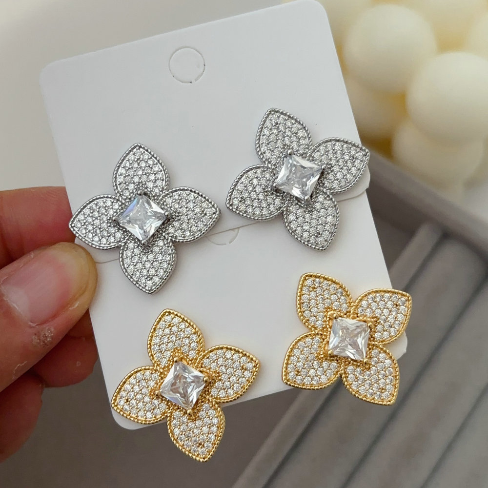 Pave zircon clover earrings