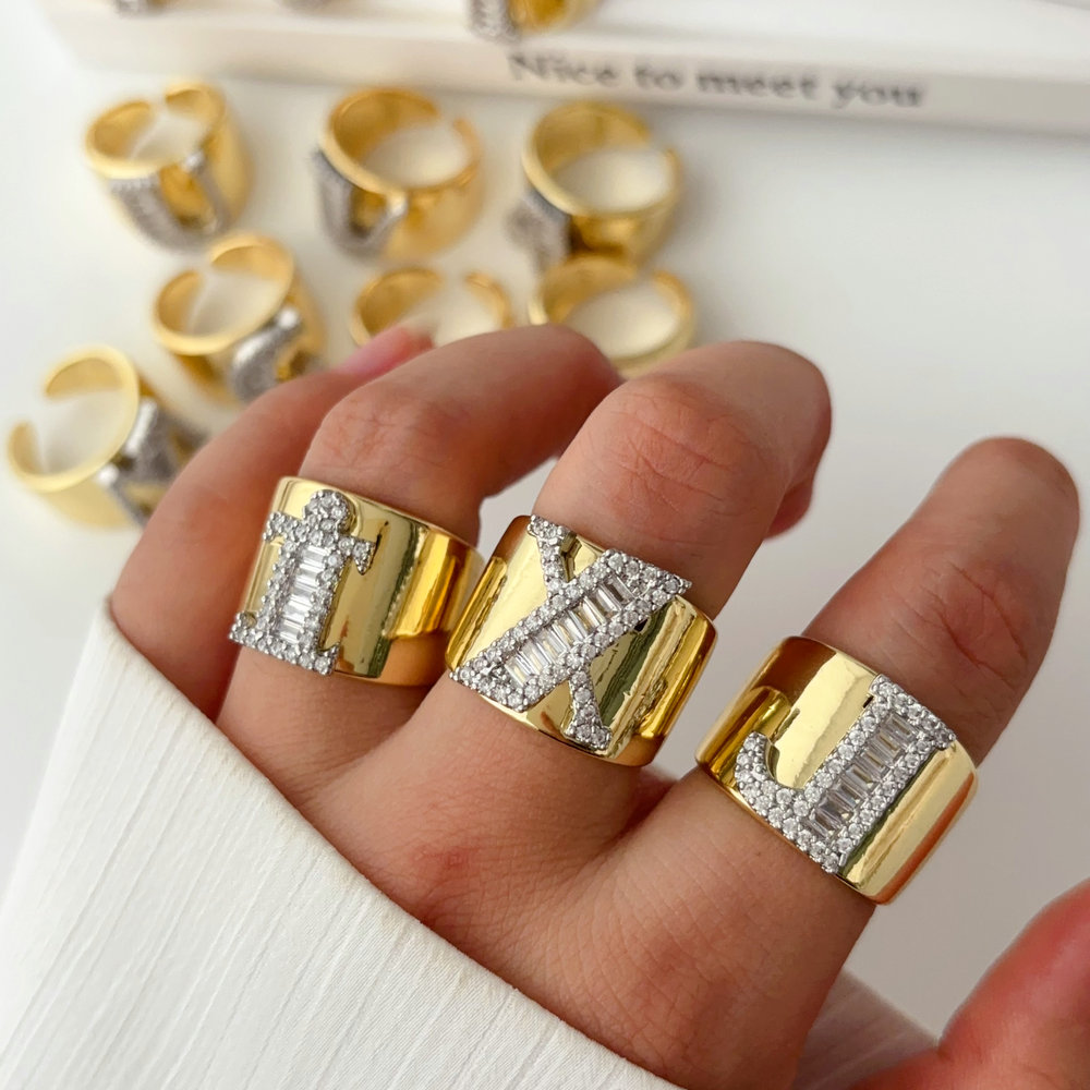 Two tone pave letter ring
