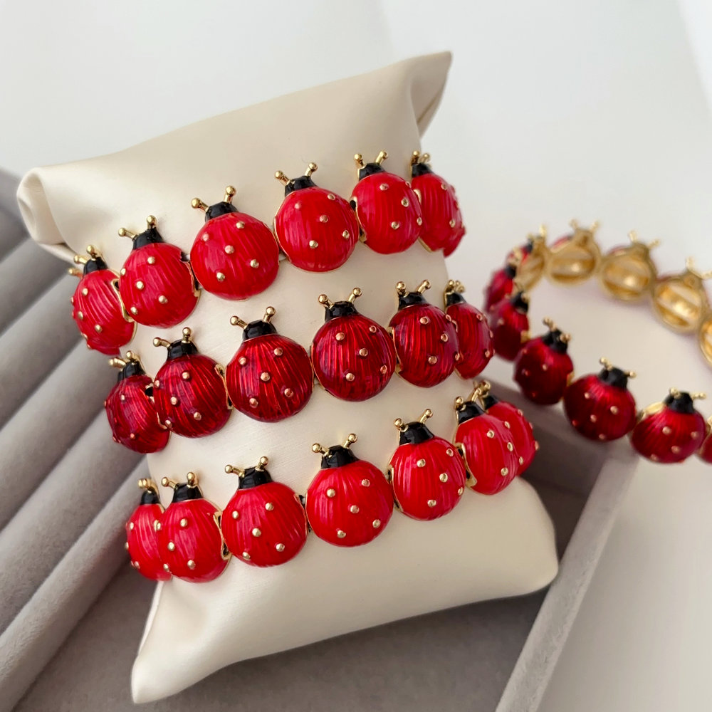 Enamel ladybug estic bracelet