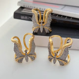 Pave zircon two tone butterfly ring