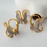 Pave zircon two tone butterfly ring
