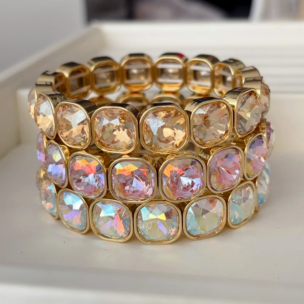 Sqaure colorful stone elstic bracelet