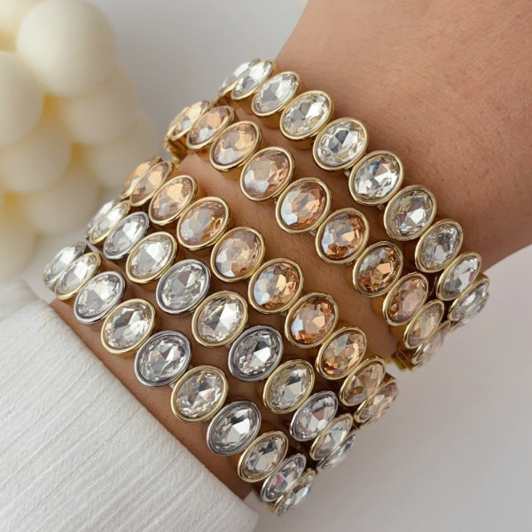 Oval stone elstic bracelet