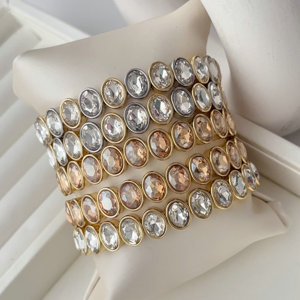 Oval stone elstic bracelet