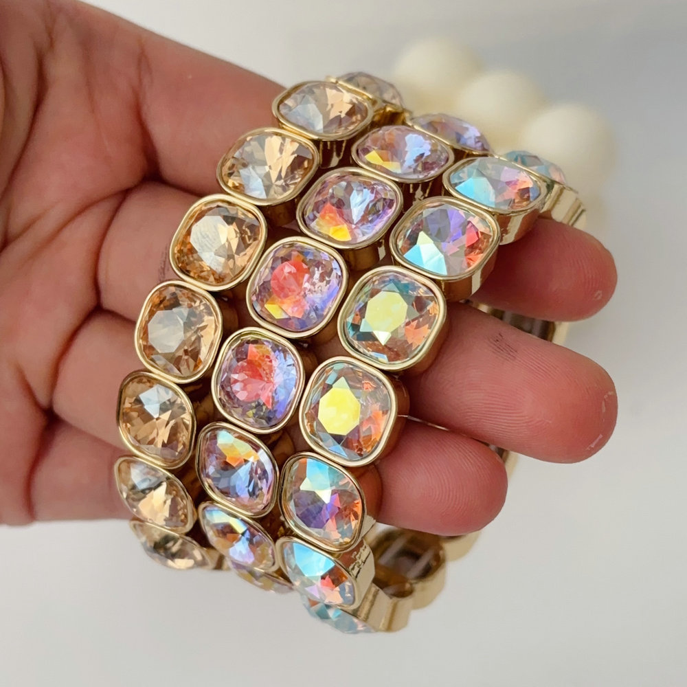 Sqaure colorful stone elstic bracelet